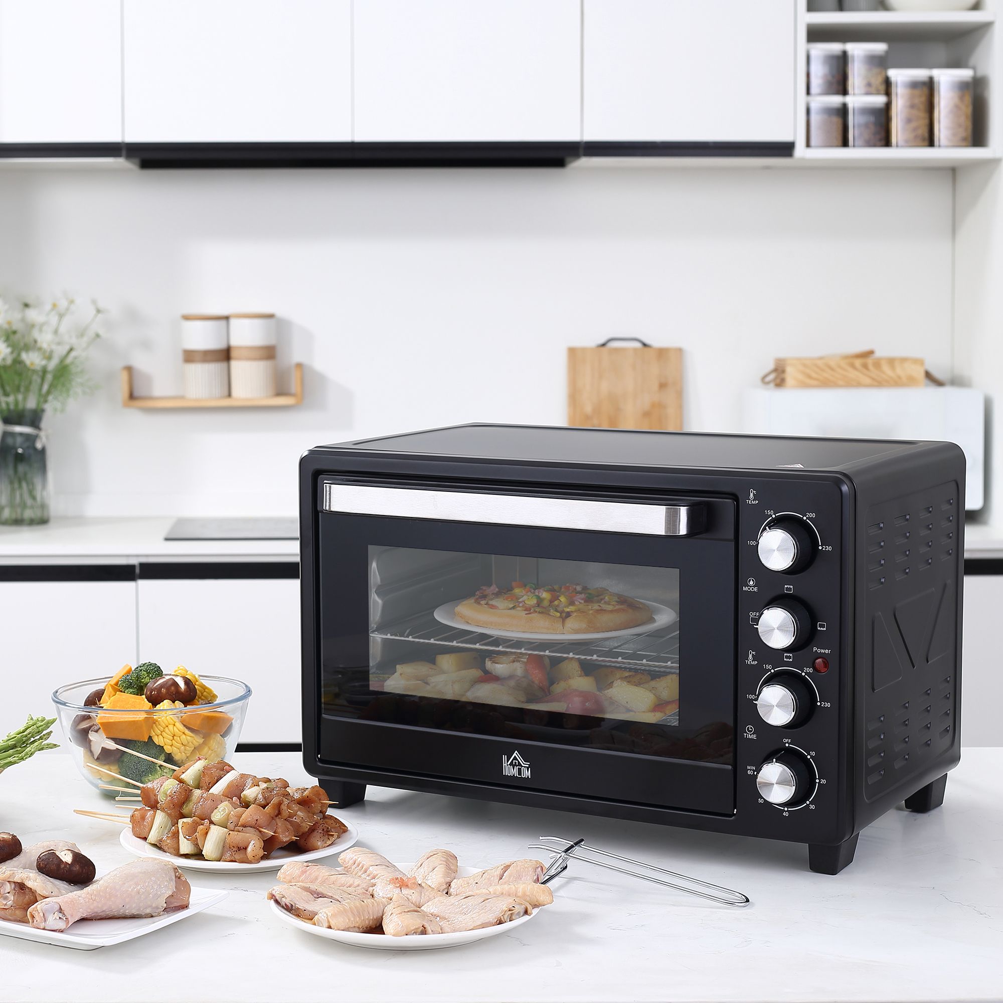 Homcom Mini Elektrische Oven 32l 1600W 52,2X38,1X33,5 Cm Zwart