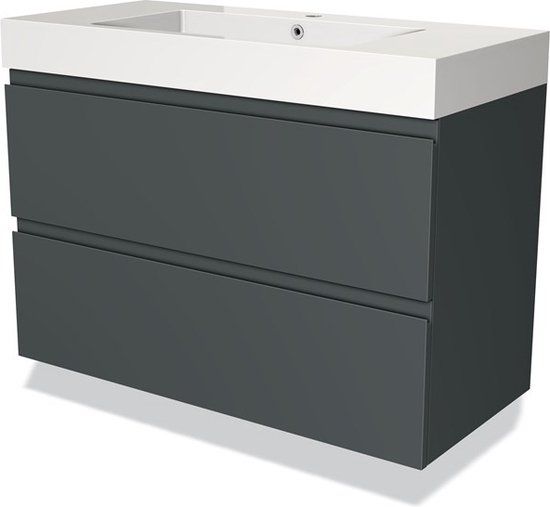 Maxaro Badkamermeubel 100cm Modulo Donkergrijs 2 Lades Greeploos Wastafel Mineraalmarmer