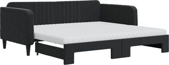 vidaXL Slaapbank met onderschuifbed en matrassen 90x190 cm fluweel zwart