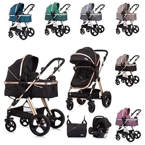 Chipolino Havana Combikinderwagen, 2-in-1, opvouwbare draagtas, sportstoel tot 22 kg, kleuren: zwart/goud