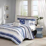 Madison Park Quilt Set Cottage Coastal Design, Zeester Print, Polyester Katoen, Blauw/Wit, Marina, King/Cal King (264 x 238,8 cm)