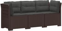 vidaXL 3-Zits Tuinbank met Kussens Rattan Look PP Bruin