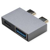 ROLINE USB 3.2 Gen 2 Adapter, 2x USB Type C - 1x Type A + 1x C, Zilver