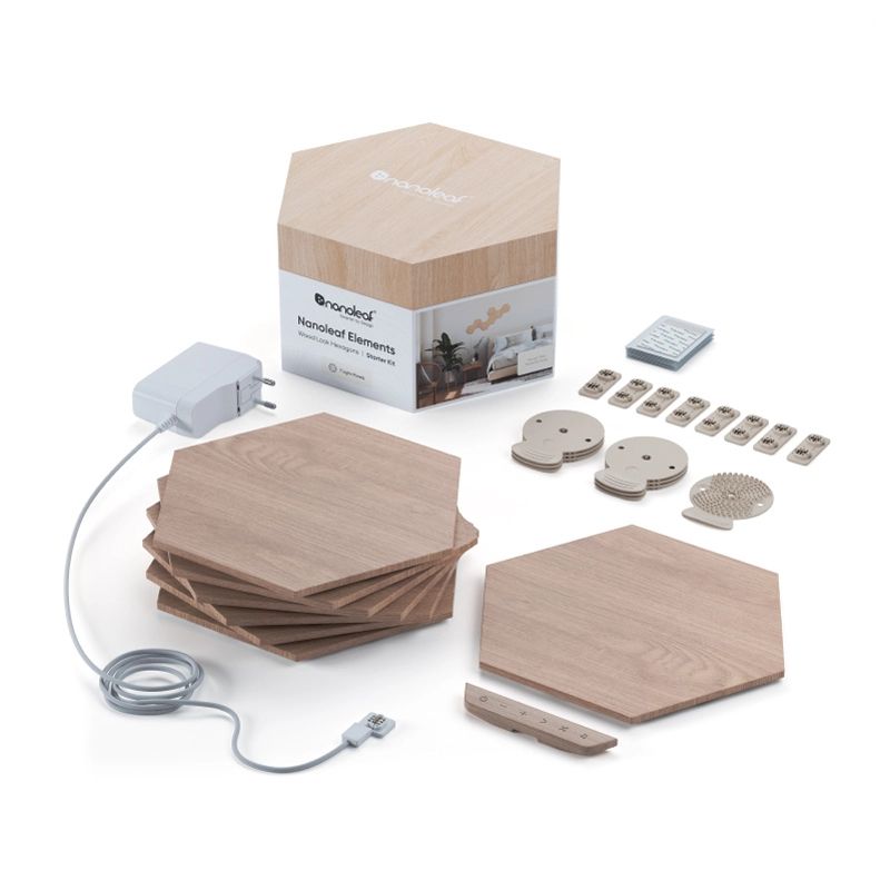 Nanoleaf Elements Hexagons Starter Kit - Slimme Verlichting - 7 LED Panelen - Hout - RGB - Smart Home