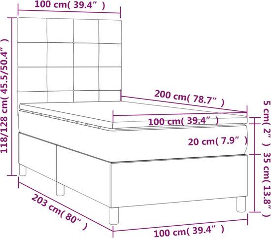 vidaXL Boxspring met matras stof donkergrijs 100x200 cm