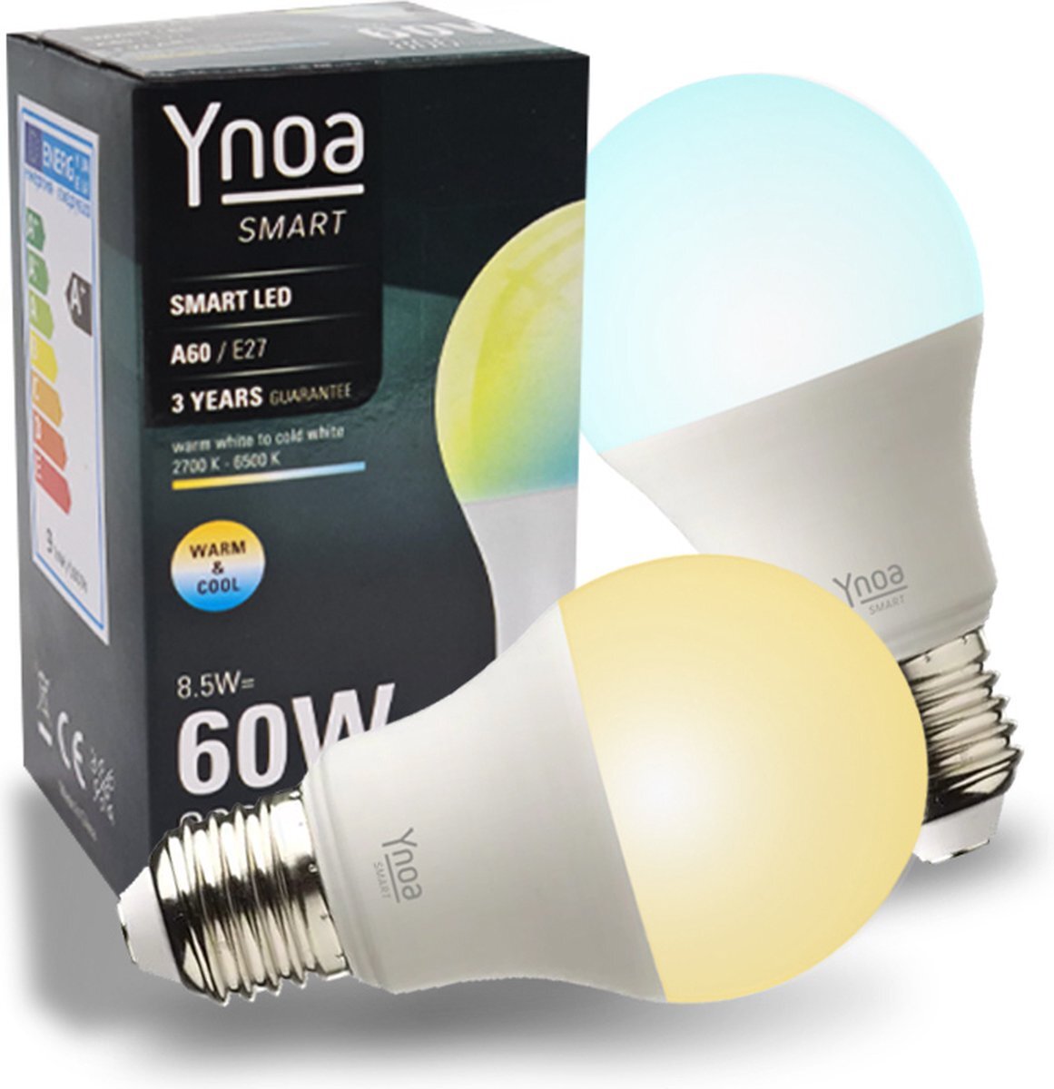 Ynoa Set van 2 Smart Lampen White Tones - E27 LED lamp - Zigbee 3.0 - Dimbaar - CCT - Werkt met o.a. Philips Hue en Homey