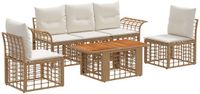 vidaXL Tuinbank Set 6 stuks Natuurlijk en Crème Wit polyrattan