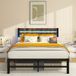Pangivo Lit 140x200 Cm Avec Led Et Port Usb Lit Double Métal Et Bois Tête De Lit Brun Antique