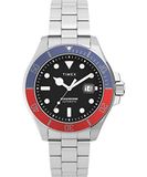 Timex Trend Mechanical 43 mm herenhorloge - roestvrij stalen armband, blauwe wijzerplaat, zilverkleurige kast TW2V72100