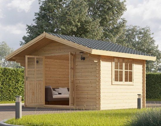 Intergard Houten tuinhuisje blokhut Redbridge 400x300cm Groen Metaal