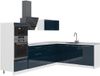 Vicco Hoekkeuken Fame-Line, Donkerblauw hoogglans/Wit, 287 x 207 cm zonder werkblad