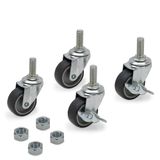 Waytex 37451 set met 4 wielen voor koffer en kast, netwerk, waarvan 2 wielen met rem, bevestiging 1 centraal punt, tot 200 kg, diameter 50 mm, totale hoogte 60 mm