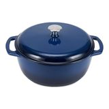 Amazon Basics Braadpan, gietijzer, geëmailleerd, rond, met deksel, 5,6 liter, marineblauw