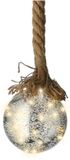 Lumineo Verlichte kerstbal - glas - aan touw - D10 cm - zilver - 15 led lampjes - warm wit