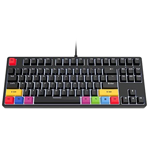 vincente Mechanisch gaming-toetsenbord 87 met led-achtergrondverlichting en reservegereedschap - bekabeld toetsenbord voor pc/laptop/desktop/computer/notebook - USB-toetsenbordset ABS-toetsdoppen