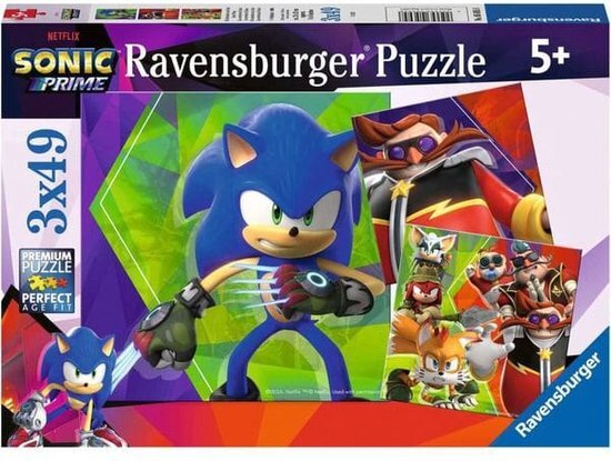 Ravensburger Verlag GmbH Ravensburger Kinderpuzzle 05695 - Die Abenteuer von Sonic - 3x49 Teile Sonic Prime Kinderpuzzle für Kinder ab 5 Jahren