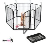 MaxxPet Puppyren - Hondenbench - Hondenren - Hondenkennel met 6 panelen - Staal - 120 x 120 x 60 cm - Zwart - Incl. Drinkbakje