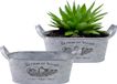 Sunnydays Plantenpot - 2x - Zink - Zilver - L31 x D12 x H13 cm