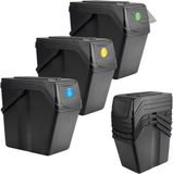 KADAX Afvalemmerset voor afvalscheiding van plastic, afvalcontainer met dicht deksel, afvalsorteerder, vuilnisemmer met beweegbare handgrepen (zwart, 3 x 25 l)