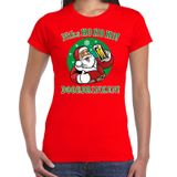 Bellatio Decorations Shoppartners Bv Fout Kerst shirt / t-shirt - ho ho ho doordrinken bier - zuipende Santa - rood voor dames - kerstkleding / kerst outfit S