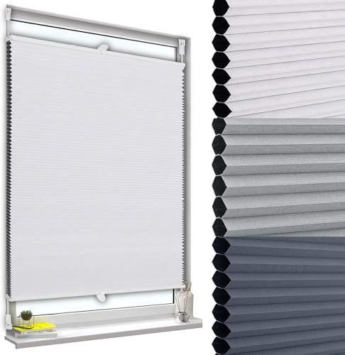 WOLTU Honingraatjaloezie Honingraatplissé zonder boren 60x130cm, Plissé gordijn Geplooide jaloezie zonwering met klemdragers, Wit WPS0004ws