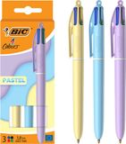 BIC 4 Kleuren Pastel - Balpen - Medium Punt (1mm) - 3 Stuks
