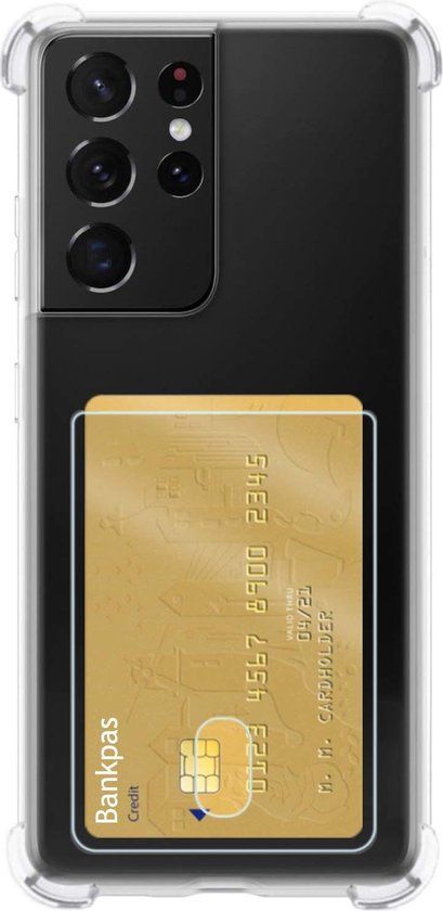 Nomfy Hoesje voor Samsung Galaxy S21 Ultra - Transparant - Shockproof - Kaarthouder