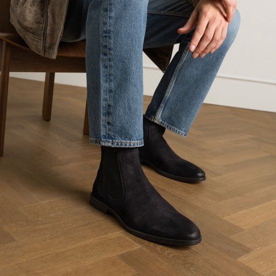 Manfield - Heren - Blauwe suède chelsea boots - Maat 46