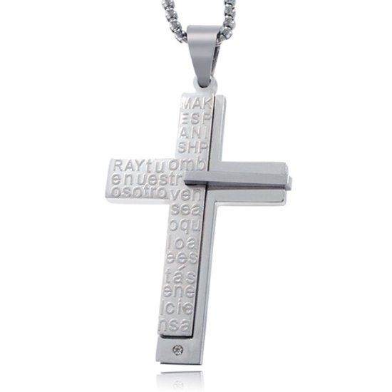 Mendes Steel Mannen Venetiaanse Schakelketting met Zilverkleurig Kruis