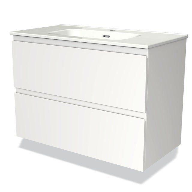 Maxaro Badkamermeubel 90cm Modulo Mat Wit 2 Lades Greeploos Wastafel Keramiek