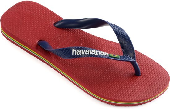 Havaianas Brasil Logo Slippers - Maat 27/28 - Unisex - donker blauw/ rood