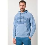 JP 1880 - Heren - Hoodie badges vintage look capuchon kangoeroezak - Licht blauw denim - Maat 3XL
