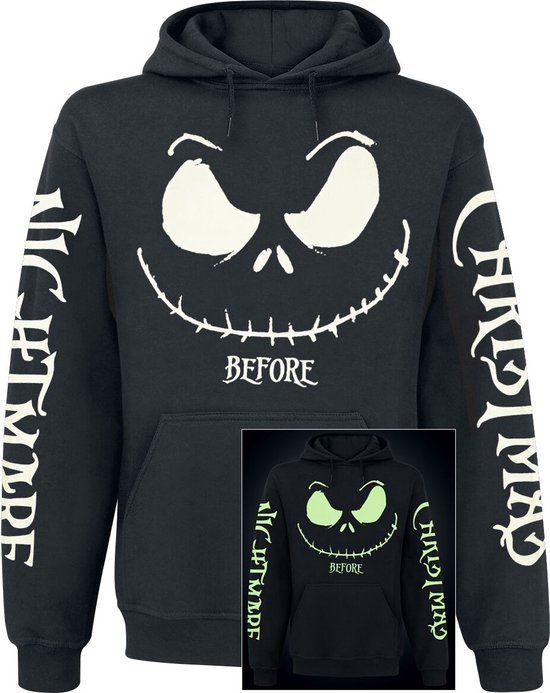 The Nightmare Before Christmas Heren Trui met capuchon - Jack Face - Glow in the Dark - Zwart - S