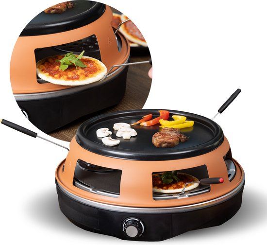 BluMill 2-in-1 Pizza Oven en Gourmetstel - 6 Persoons - Mini Pizza Oven - Incl. Spatels - 1200W