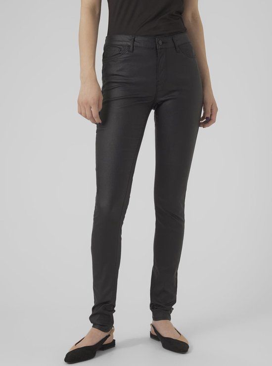 VERO MODA VMSEVEN NW SS SMOOTH COATED PANTS NOOS Women's Trousers - Size XL/34 - Black
