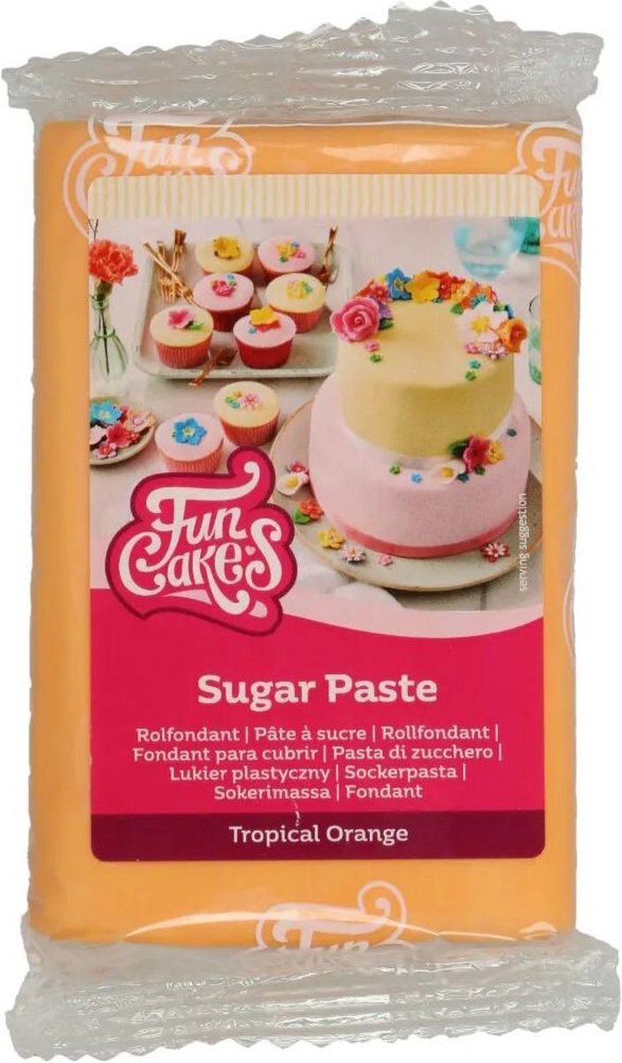 FunCakes Rolfondant Tropical Orange: Makkelijk in gebruik, Glad, Flexibel, Zacht en Plooibaar, Perfect voor Cake Decorating, Halal, Kosher en Glutenvrij. 250 g