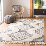 Safavieh Shaggy Indoor Geweven Vloerkleed, Marokkaanse Kwastjes Shag Collectie, MTS652, in Ivoor & Grijs, 91 X 152 cm