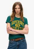Superdry - Dames Varsity T-shirt met flockprint en aansluitende pasvorm - Dark Forest Green - Maat S