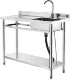 VEVOR RVS spoelbak (120 x 50 x 94 cm), enkele kom met kraan en plank