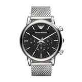 Emporio Armani Heren-chronograaf, roestvrij stalen horloge, 46 mm, behuizingsgrootte, zilver.