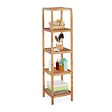 Relaxdays badkamerrek notenhout, 145 x 36 x 36 cm, 5 etages, vierkant