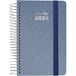 Grafoplás Dagplanner A6 2024 Spaans 10,5 x 16,5 cm hardcover gemetalliseerde stoffen bekleding elastische sluiting Arctic Blue serie Metallic