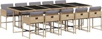 vidaXL 11-delige Tuinset met Kussens, Poly Rattan, Gemengd Beige