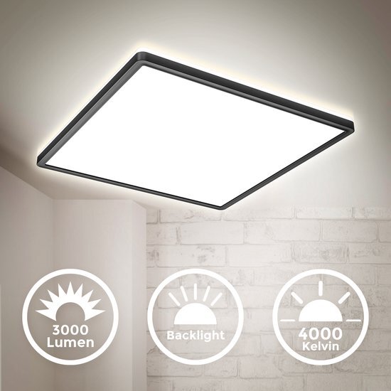 B.K.Licht - LED Plafonniére - zwart - plafondlamp - hoekig (l: 42cm) - 4.000K neutral wit licht