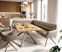 Taya-Flex Banc de salle à manger 285x190 cm microfibre beige vintage piètement croisé anguleux finition effet titane ressorts ensachés gauche