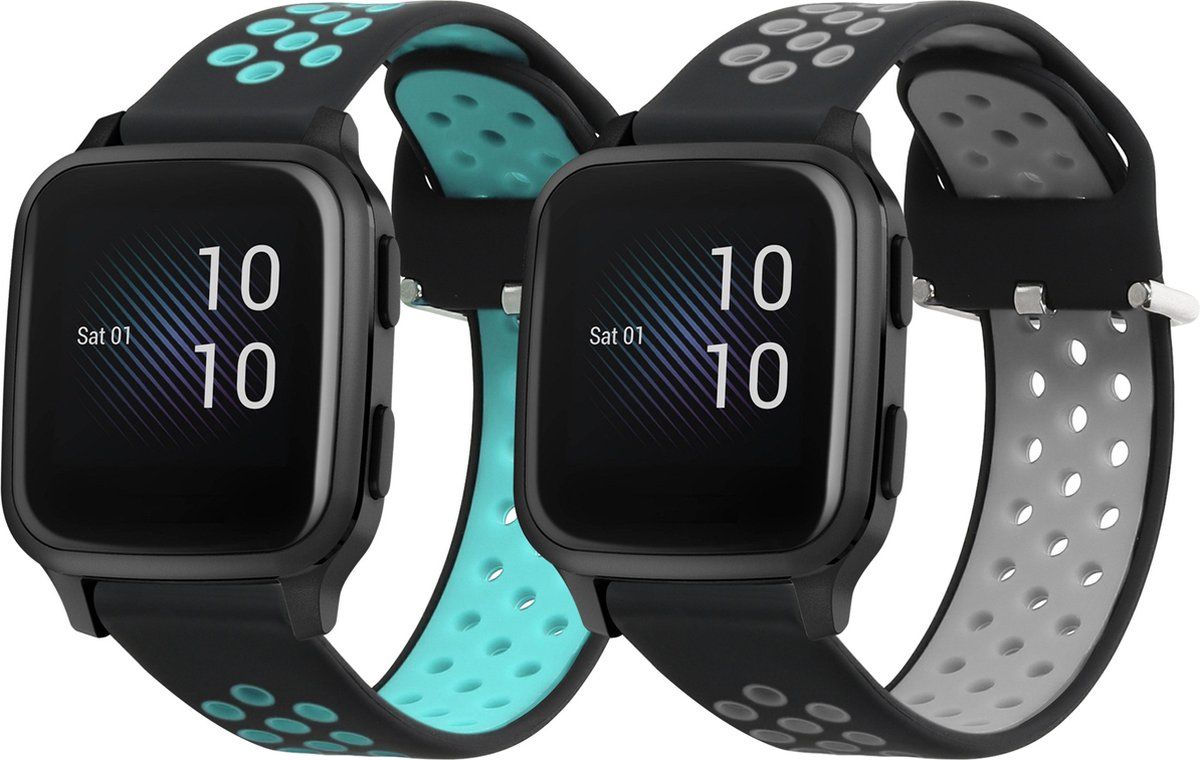 kwmobile 2x armband voor Garmin Venu Sq Music / Sq - Bandjes voor fitnesstracker in zwart / grijs / zwart / lichtblauw