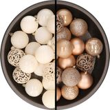 Merkloos / Sans marque Kaemingk B.V. Kerstballen - 74x stuks - wol wit en lichtbruin - 6 cm - kunststof