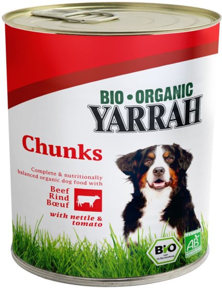 YARRAH dog blik brokjes vlees in saus met brandnetel en tomaat hondenvoer 820 gr