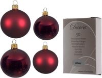 Kaemingk B.V. Ensemble complet de boules de Noël en verre rouge foncé brillant/mat 88 pièces - 18x 4 cm et 20x 6 cm - Inclus 50x crochets