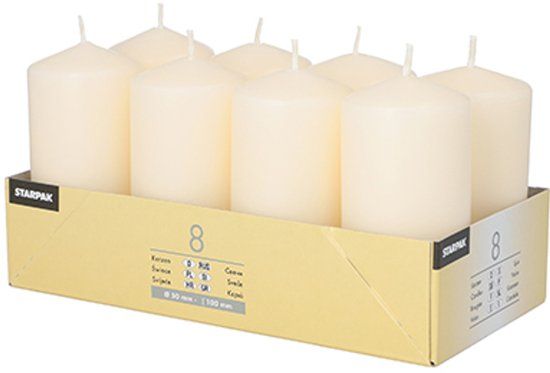 Starpak 6x 8 Stompkaarsen Ø 50 mm · 100 mm creme
